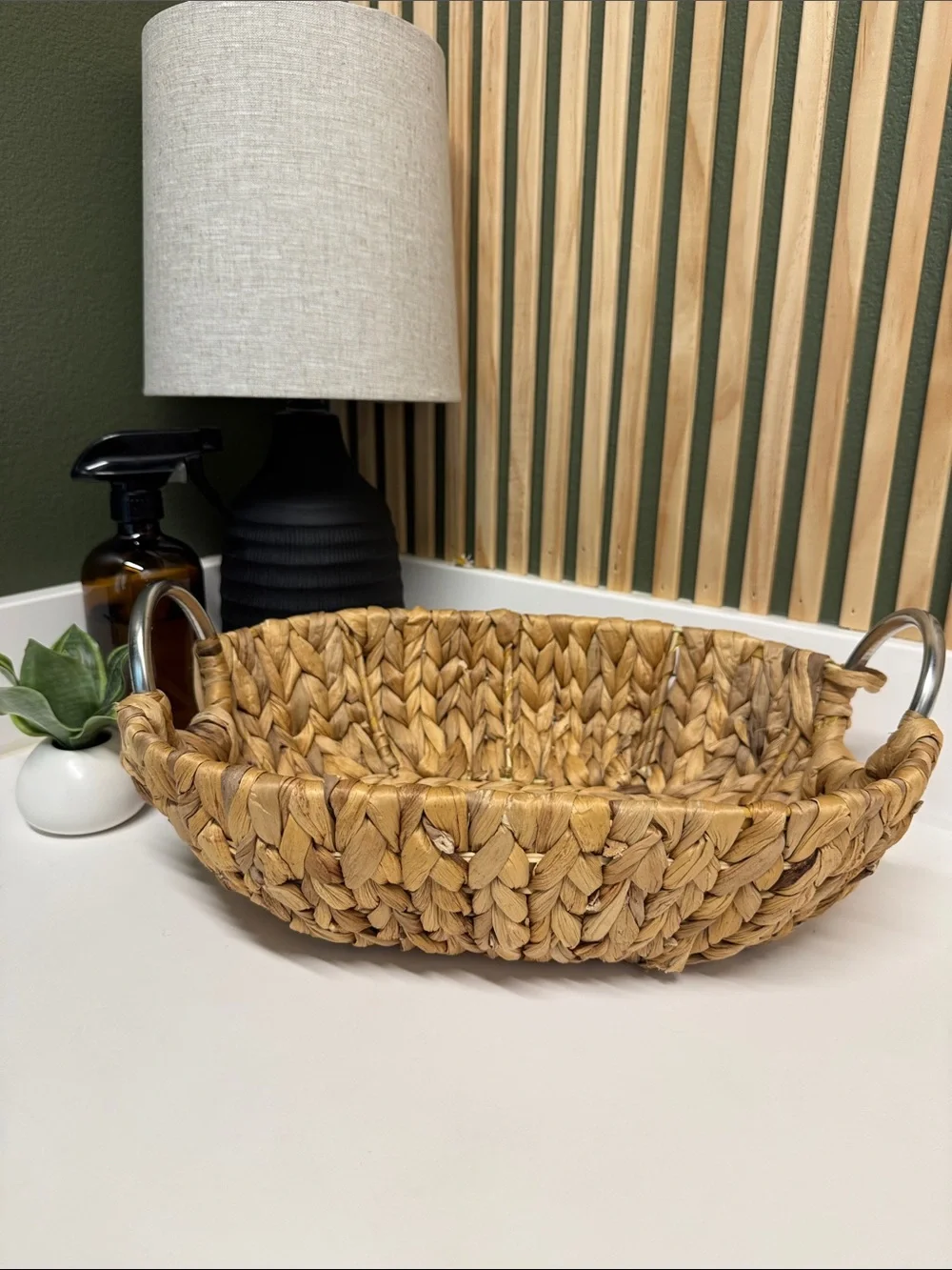 Woven Seagrass Serving Basket with Metal Handles - Natural